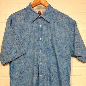 Southbridge men's blue pattern tropical summer party short sleeve shirt Large